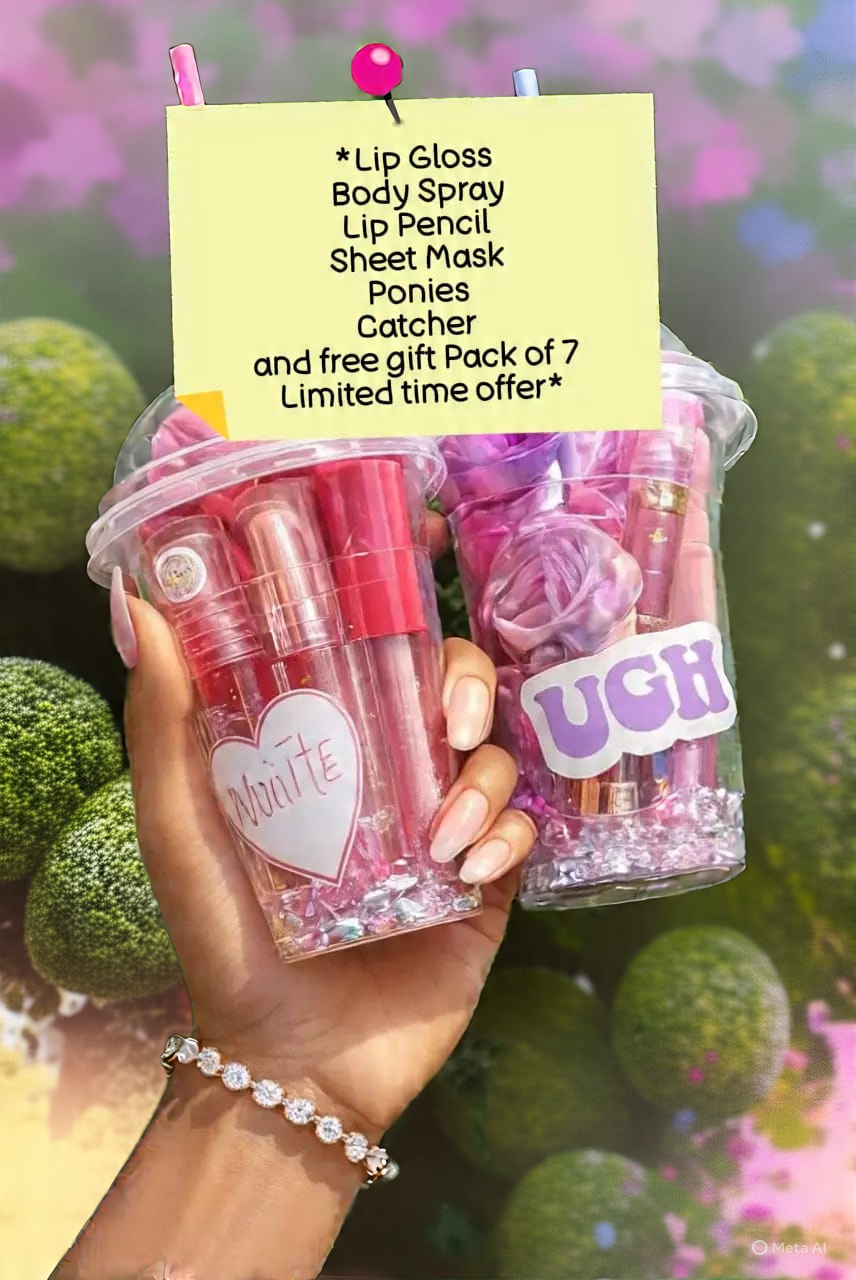 Girly Gift Cup Set – Lip Gloss, Lip Oil, Perfume & Accessories – Perfect for Girls/Women