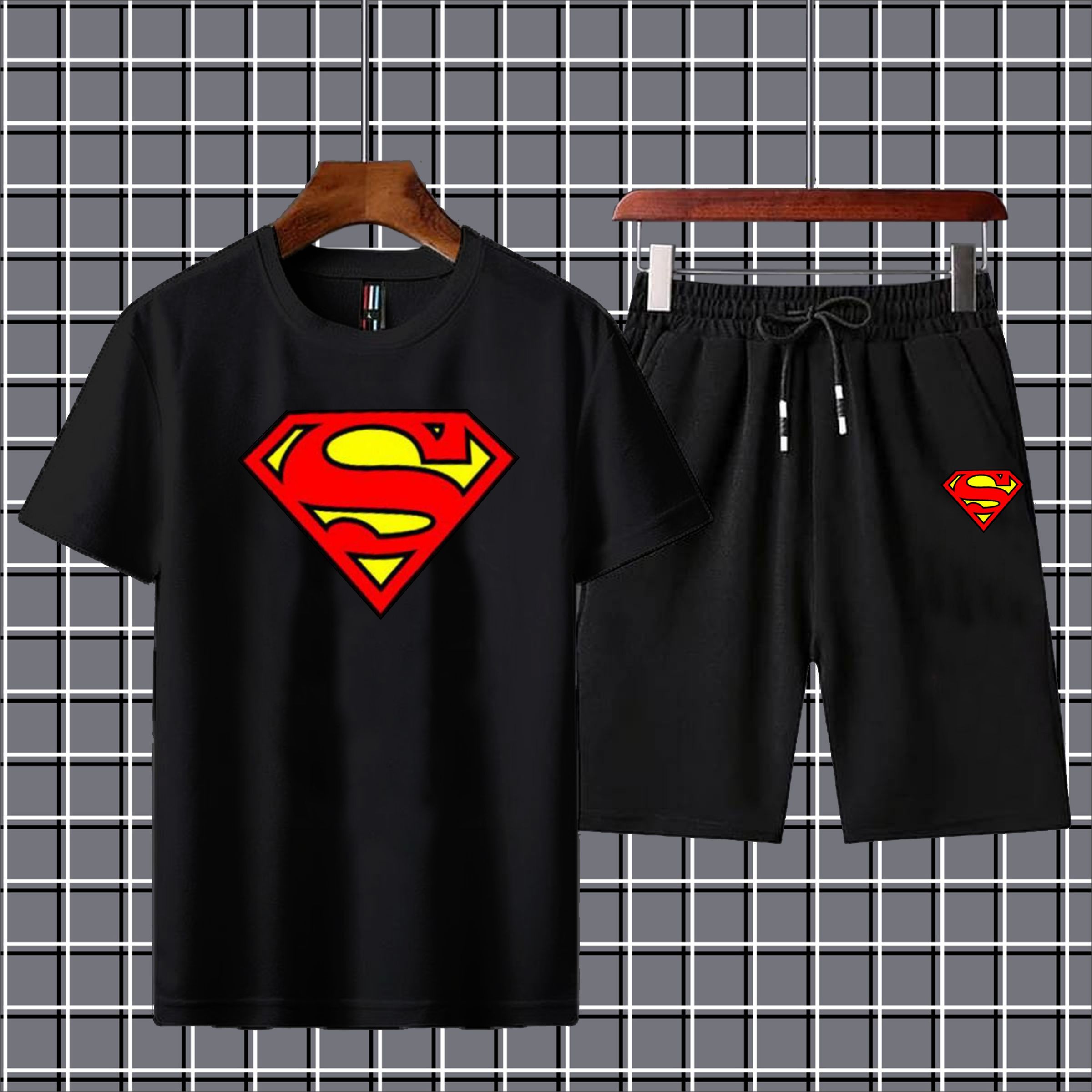 Superman printed summer tracksuit tshirt+short gym wear fabric soft & comfortable