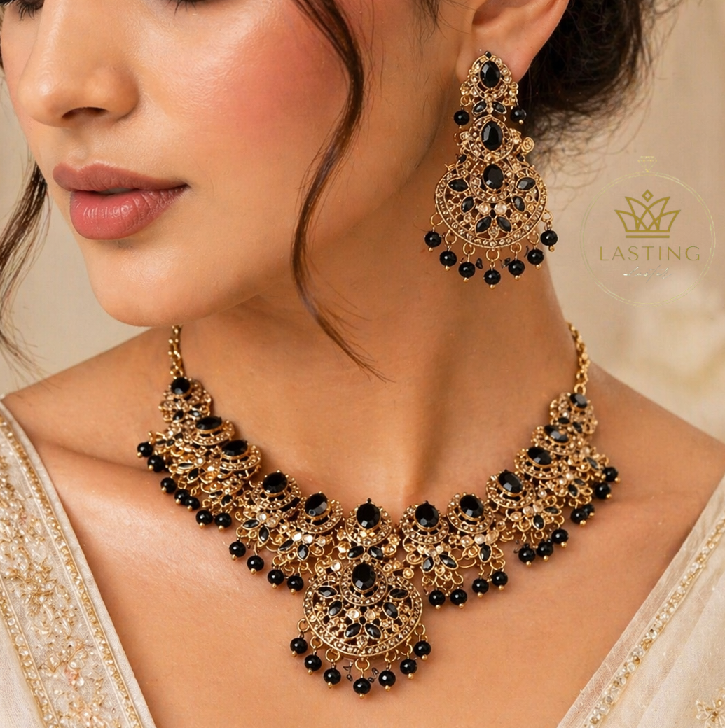 Mughal Bridal Necklace Jewelry Set with Earrings & Maang Tikka – Multicolor Trending Wedding Set for Women | Multiple Color Variants | Lasting Luster | LL-SET-412