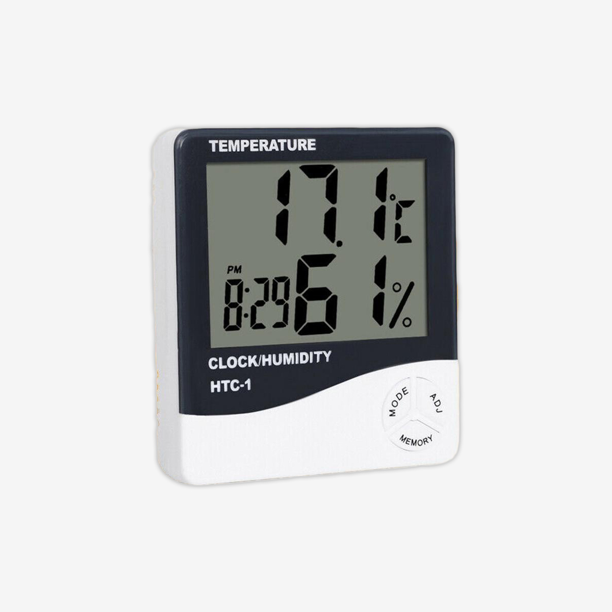 Indoor Room LCD Electronic Temperature Humidity Meter Digital Thermometer Hygrometer Weather Station Alarm Clock HTC-1 White