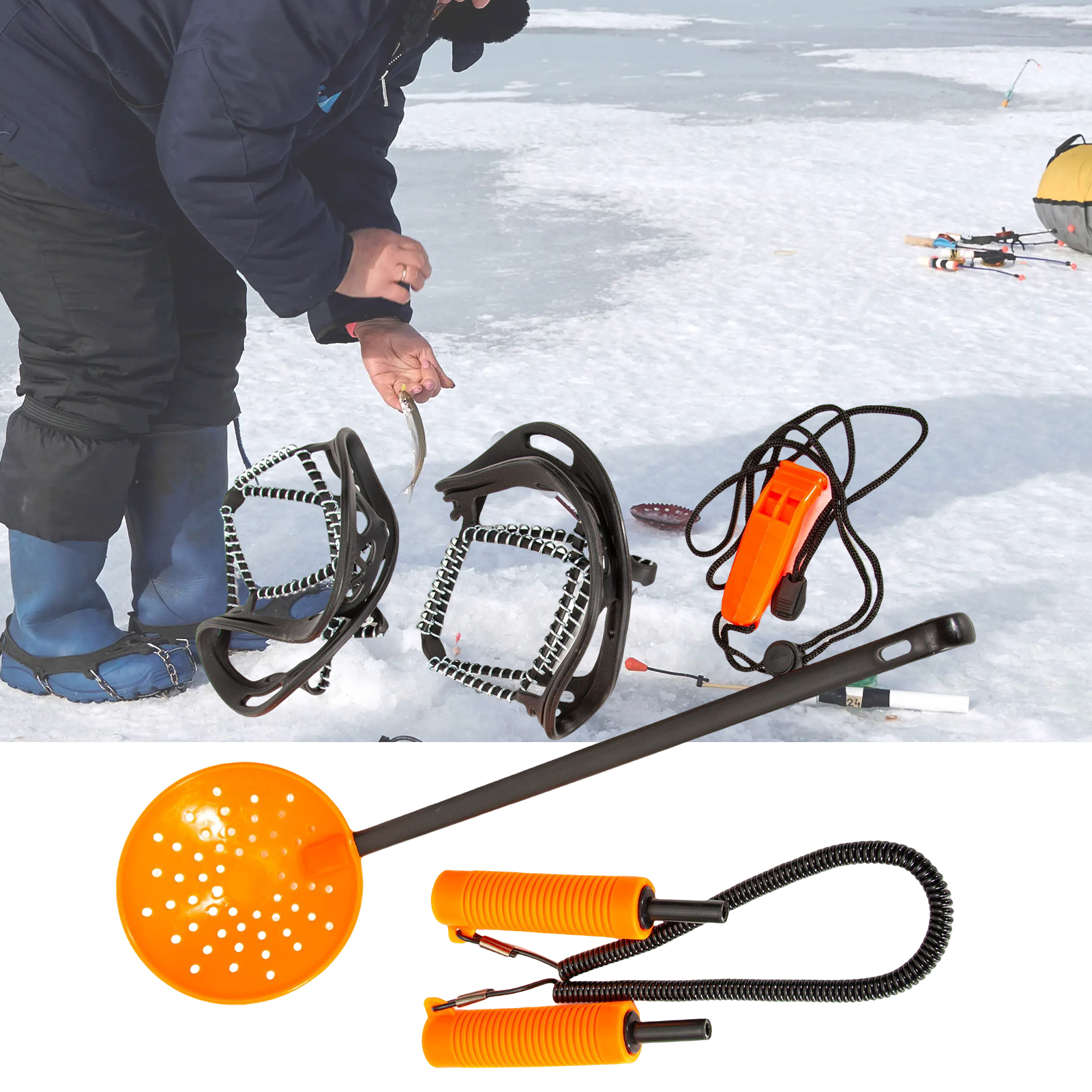 Winter Fishing Safety Kit Telescopic Ice Pick Winter Fishing Scooping Out  Ice Ladle Ice Pick Whistle Shoes Cover