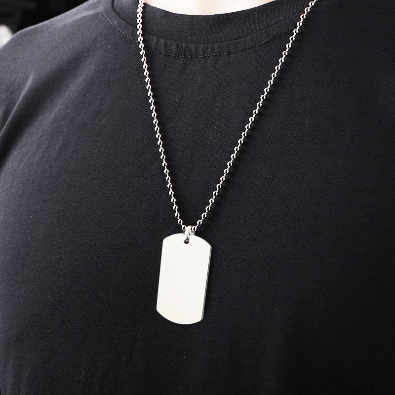 Plain Silver Stainless Steel Dog Tag Chain Pendant Necklace for Men