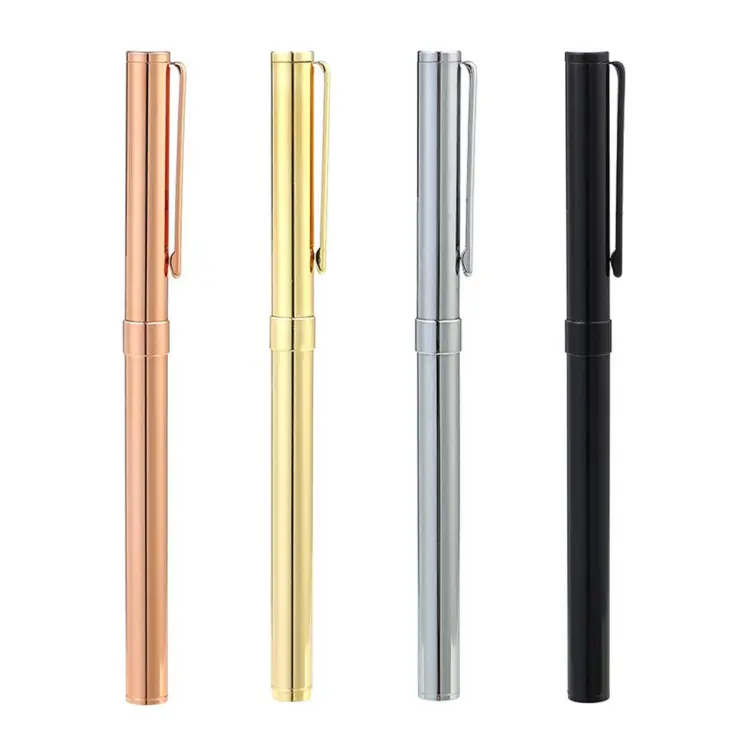 Rollerball Pen, Extra Fine Point (0.5mm), Gold Metal Barrel, Black