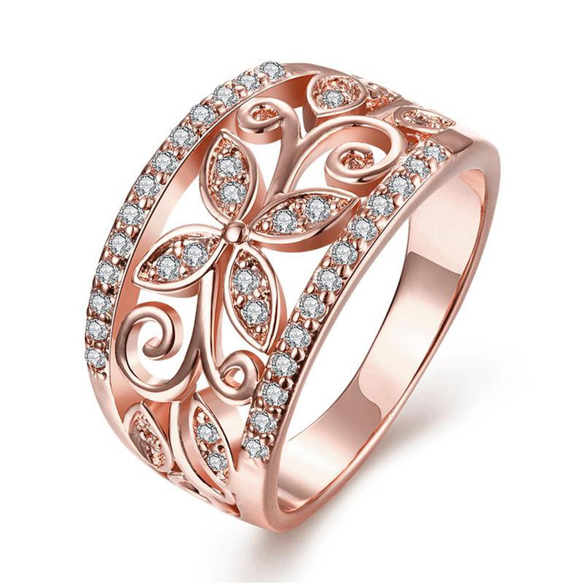 Western Style Wedding Silver Rose Gold Hollow Rings for Girls Women - B2131