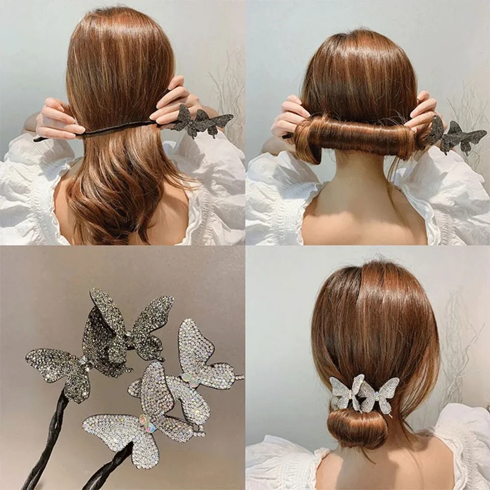 Women Butterfly Hair Clip Magic Style Hair Styling Tools Buns Braiders Curling Maker Headwear Hair Rope Elegant Hair Accessories