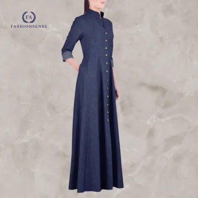 Light Blue Stylish Fashionable Flare Design Denim Abaya With Pearls On  Sleeves With Waist Belt – Fashionsense.com.pk