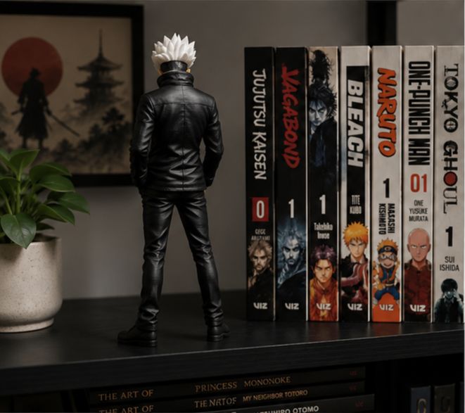 Gojo Inspired Anime Figure, Fan-Made Character Display Statue, Collectible Desk Decor for Anime Fans, Decorative Display Model for Home, Office, Gaming Room, Bookshelf, Entertainment Center and Collector Shelf