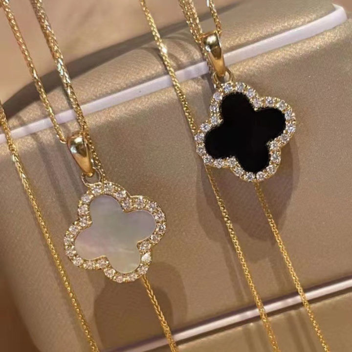 Rose Gold Black Clover Necklace female short clavicle chain Korean fashion titanium pendants