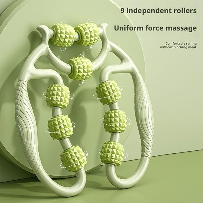 U Shape Trigger Point Massage Roller Arm Leg Neck Muscle Tissue Fitness Gym Yoga Pilates Sports 9 Wheels