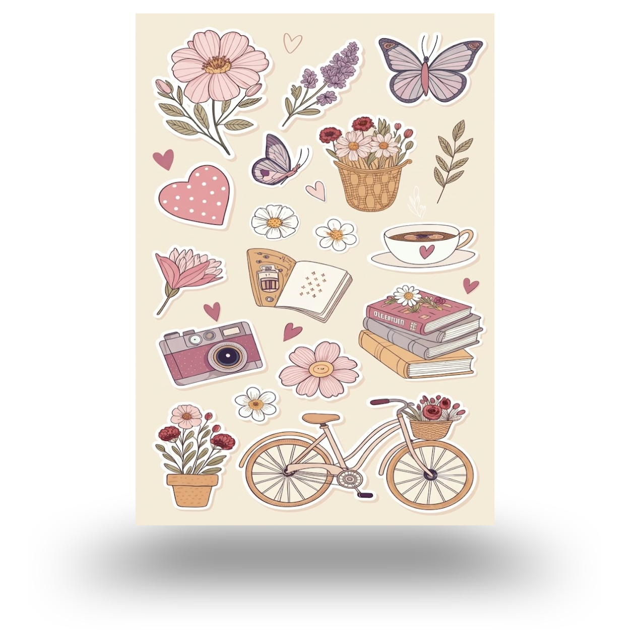 Pinkish Books Aesthetic Sticker Sheet | Journal Aesthetic Stickers - Uncut and A6 Sized (10x15cm) Art for Laptops, Journals, and More - Express Yourself Creatively for Girls and Boys