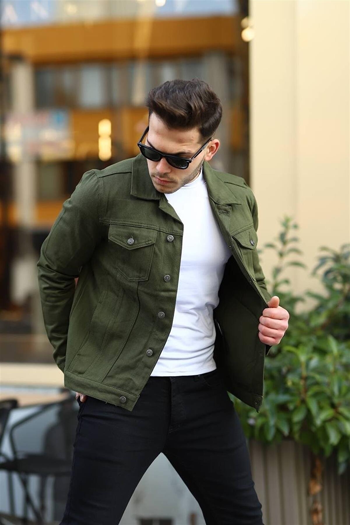 Olive denim hot sale jacket mens