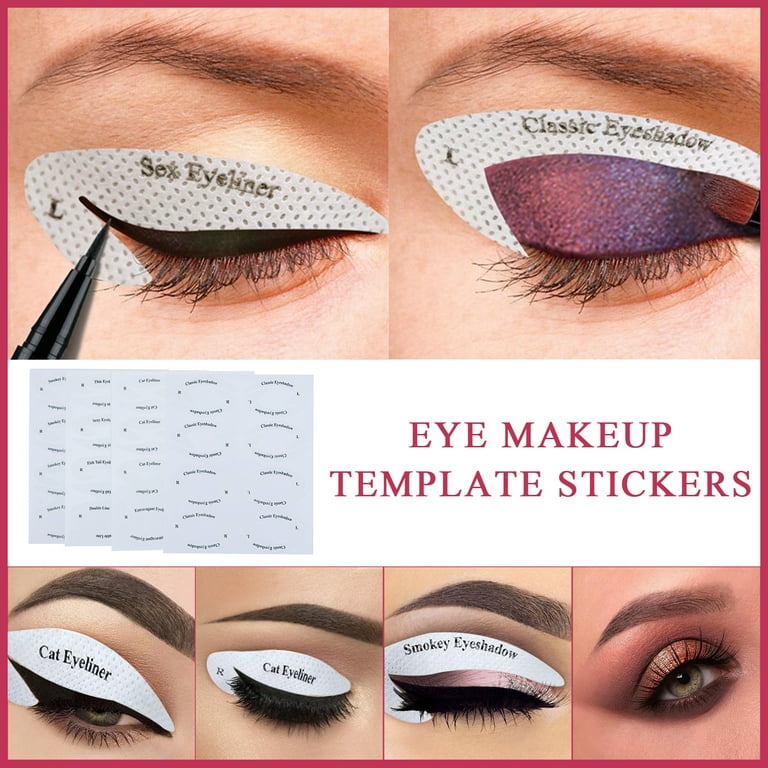 Pack of 4 Eyeliner Stencils Set (32 Pieces) - Winged Eyeliner Stamp & Stencils Tool, Cat Eye Makeup Template, Eyeliner Stencils Sticker, Silicone Winged Eyeliner Stencils for Perfect Eyeliner & Eyeshadow Look