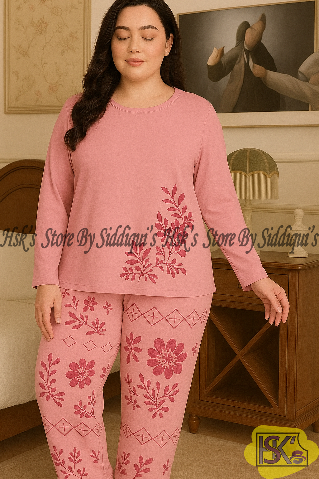 Grey Heart Print Soft Cotton Night Suit T Shirt and Pajama Set For Women and Girls Comfortable Soft Fabric For A Good Nights Sleep