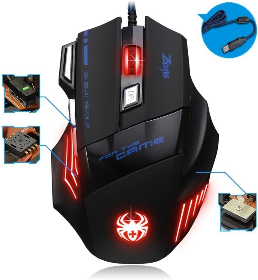 RGB Gaming Mouse With Mousepad - 7 Light Breathing Colours In Mouse & Red Medium Size Mouse Pad All Sides Stitched - USB Wired Gaming Mouse For PC & Laptop - No Side Button - Black