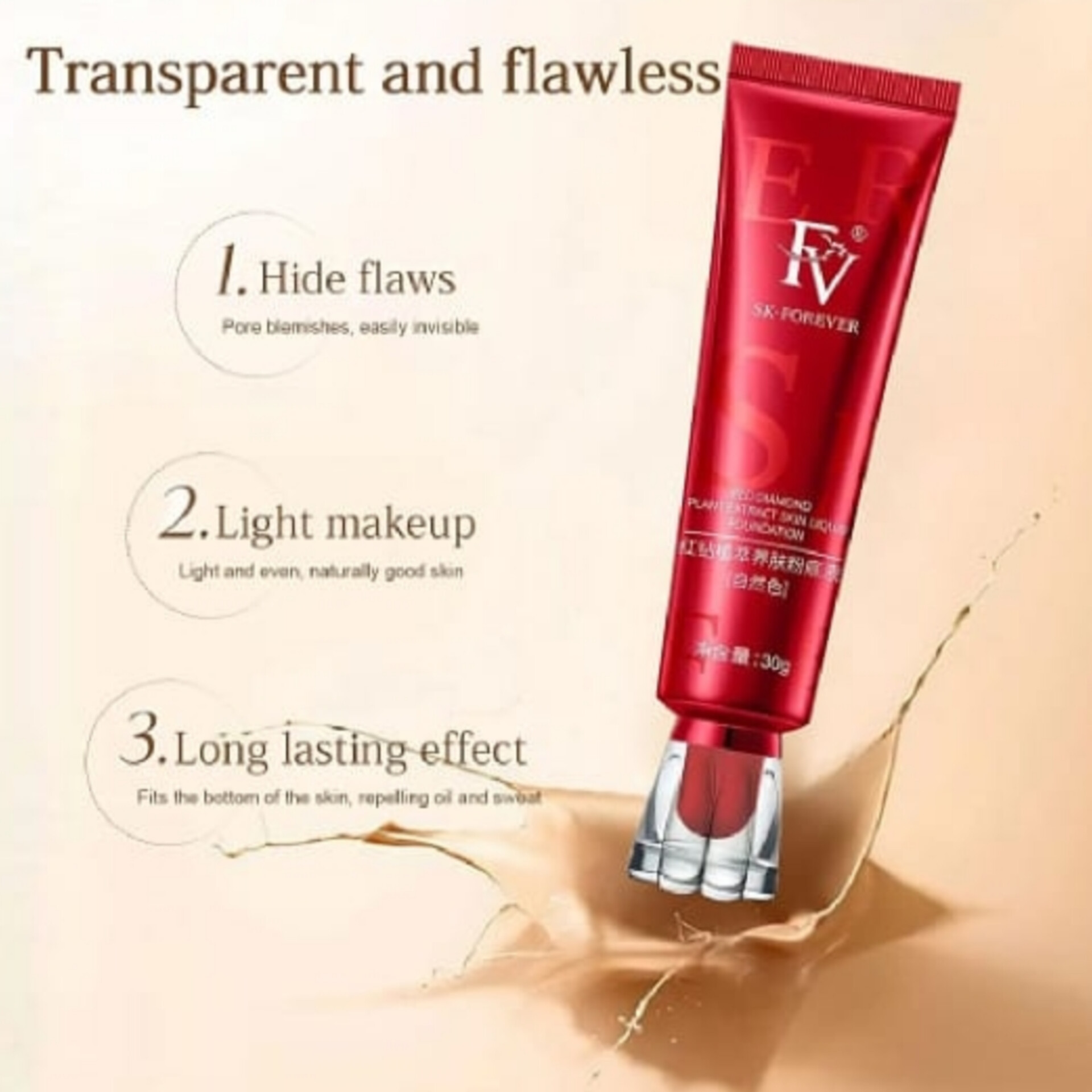 New 30 ml Face Makeup Full Coverage Fv Foundation | Moisturizing, Long-Lasting Waterproof Liquid Foundation For All Skin Types