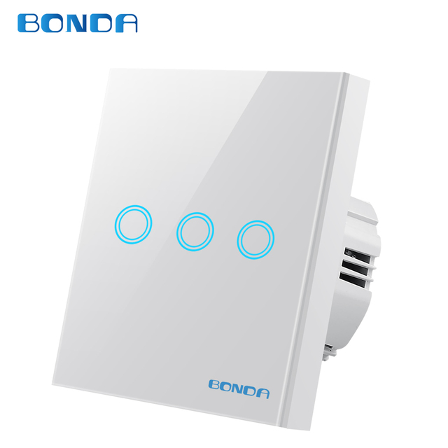 Touch Sensor Switch EU Standard Tempered Crystal Glass Power 1 2 3 Gang ...