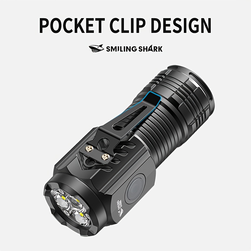 Portable Cheerful Shark Three-Eyed Creature Mini LED Flashlight Ultra Bright High Power Torch USB Rechargeable Compact Pocket Light with Belt Clip Multi Purpose Everyday Carry EDC Torch for Home Outdoor Camping Hiking Fishing Night Walking Emergency
