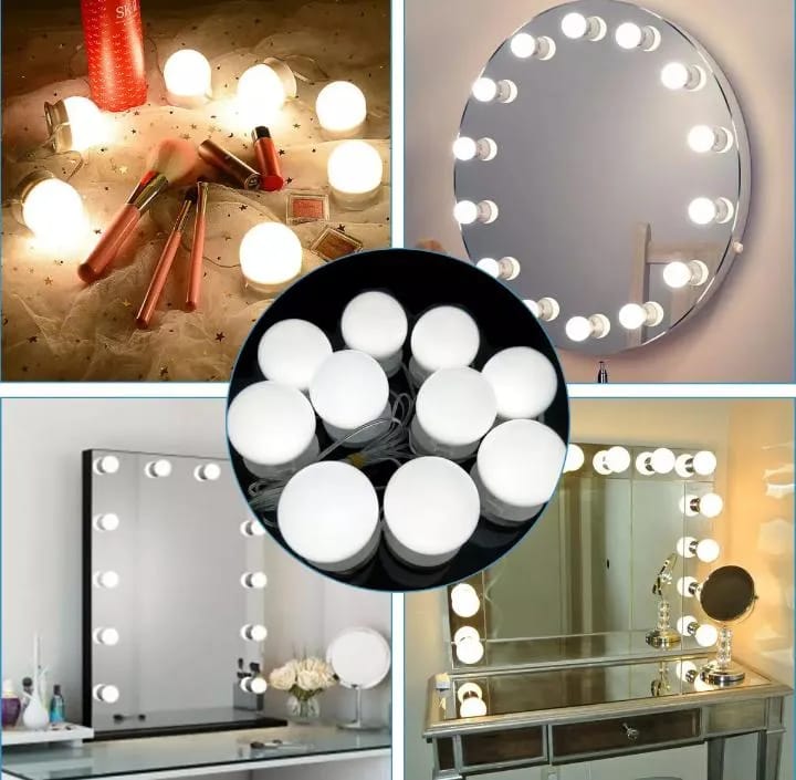 LED Bulb Mirror Lights Vanity Mirror Lamp Kit Lens Headlight Bulbs Kit (10 Bulbs) 3 Different Modes for Makeup Dressing Table Lighting Strip Hollywood Style Tiktok & Instagram trending Product