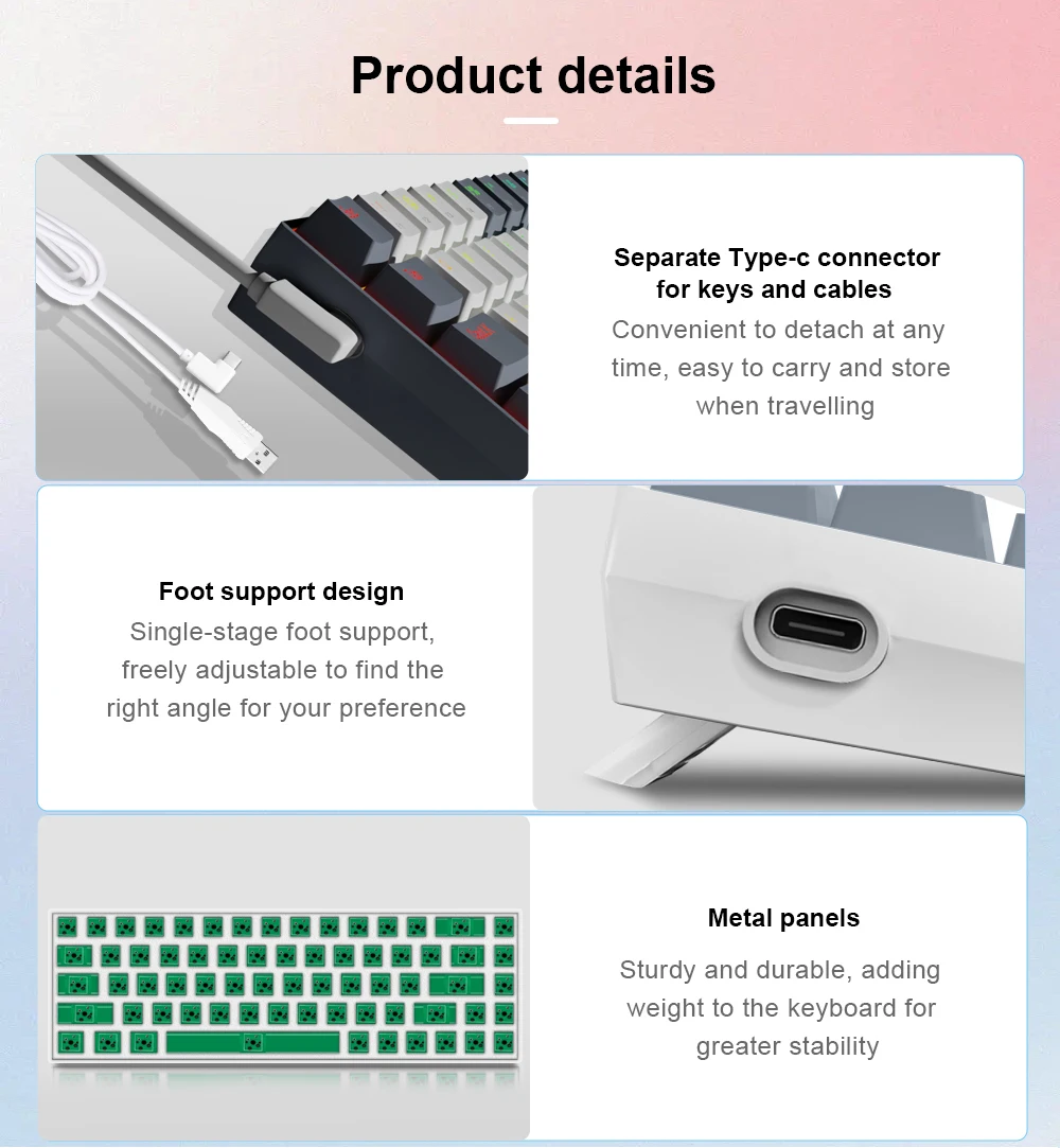 E-YOOSO Z-686 RGB 65% Wired Mechanical Keyboard White 68 Keys Hot Swappable Red Switches 18 52e795fe9d144ae2336d763504abeb5a