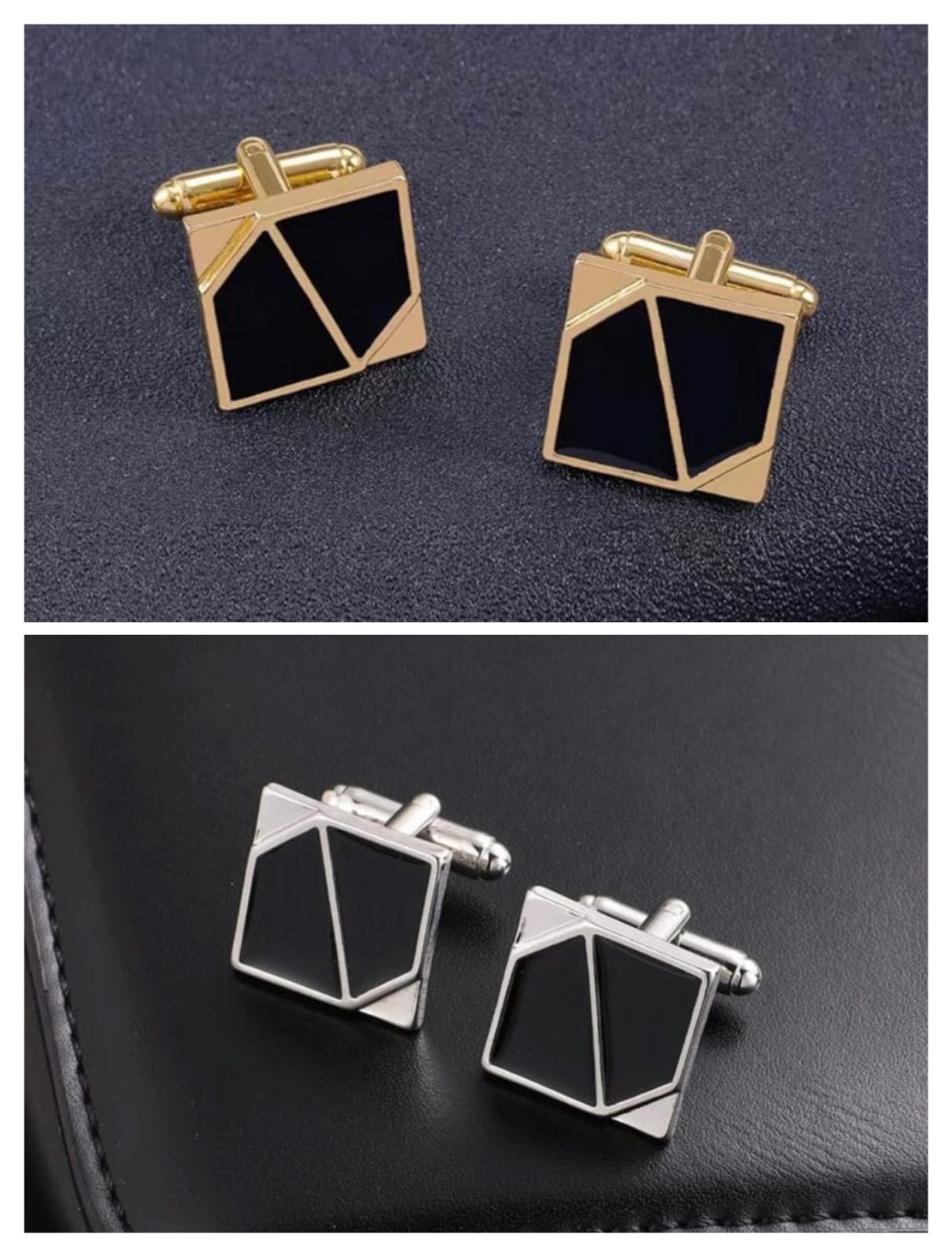 Cufflinks for Men | 2 Pairs of cufflinks for Men | simple decent cufflinks | Black & golden and Silver & black | Combo set cufflinks for Men