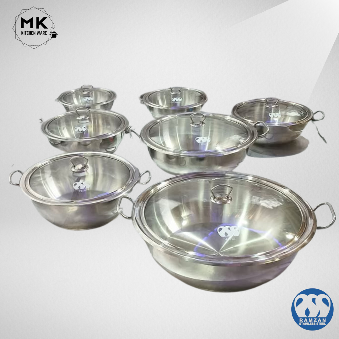 Cooking Wok /Karahi | Alpha Stainless Steel Karahi with Glass Lid ...