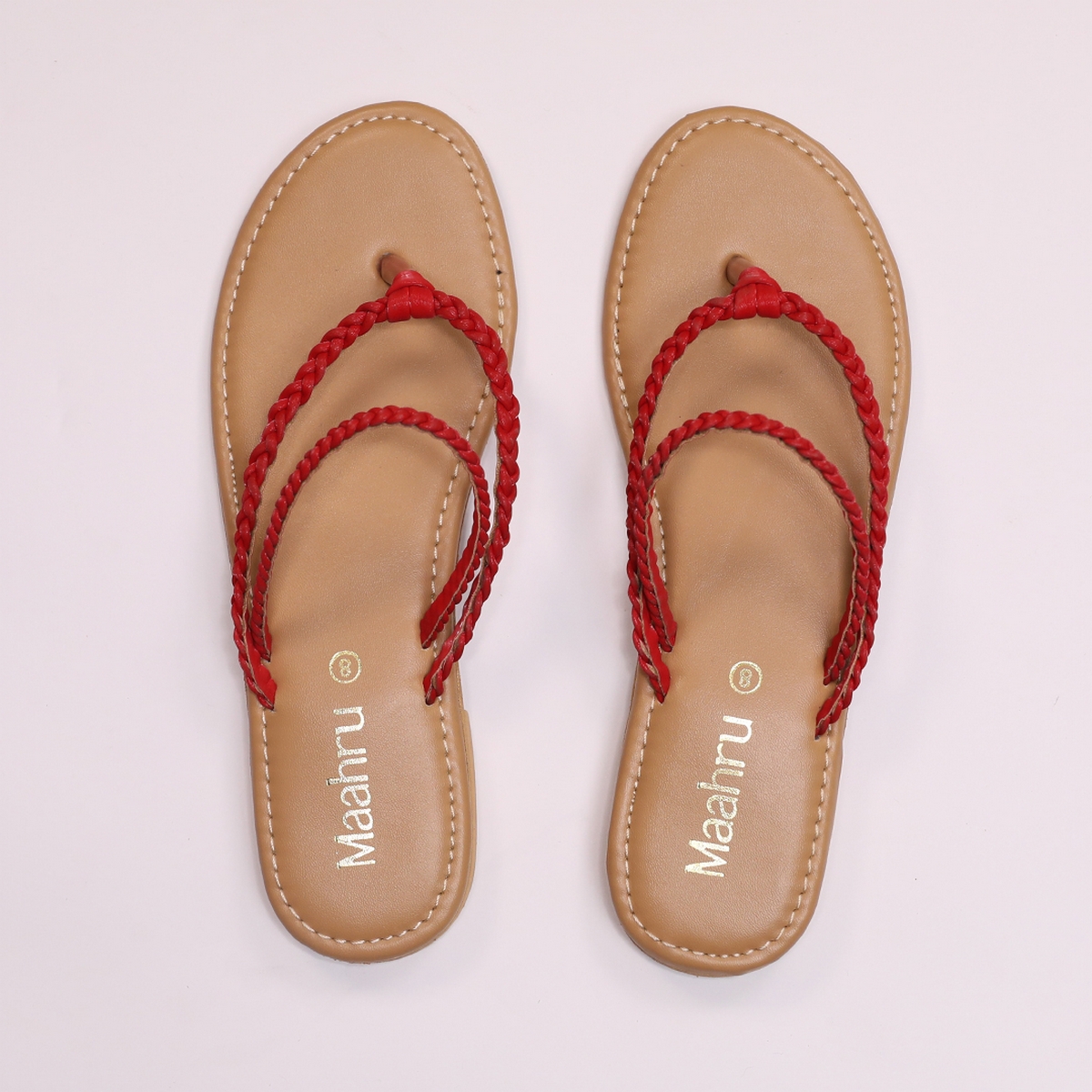 Flat Shoes For Girls & Women - Maahru Red Braid
