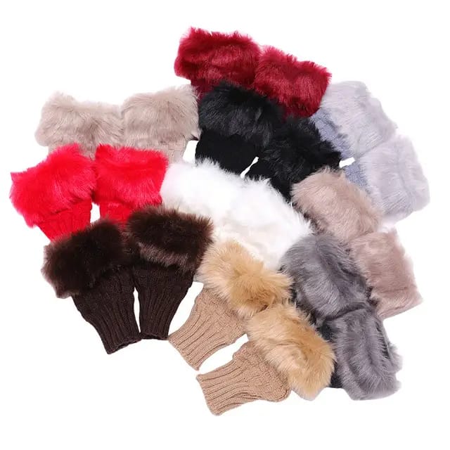 Winter Women Fingerless Gloves Faux Fur Woolen Yarn Warm Knitted Short Mittens