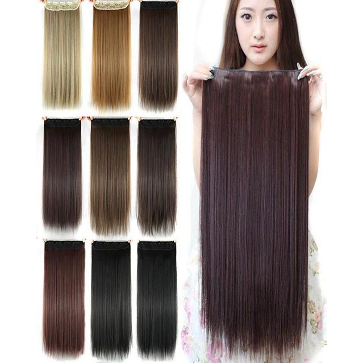 Clip-In Hair Extension for Women - High-Temperature Synthetic Fiber Hair Piece with Secure Clips for Instant Volume & Length - Black, Brown & Golden Shades