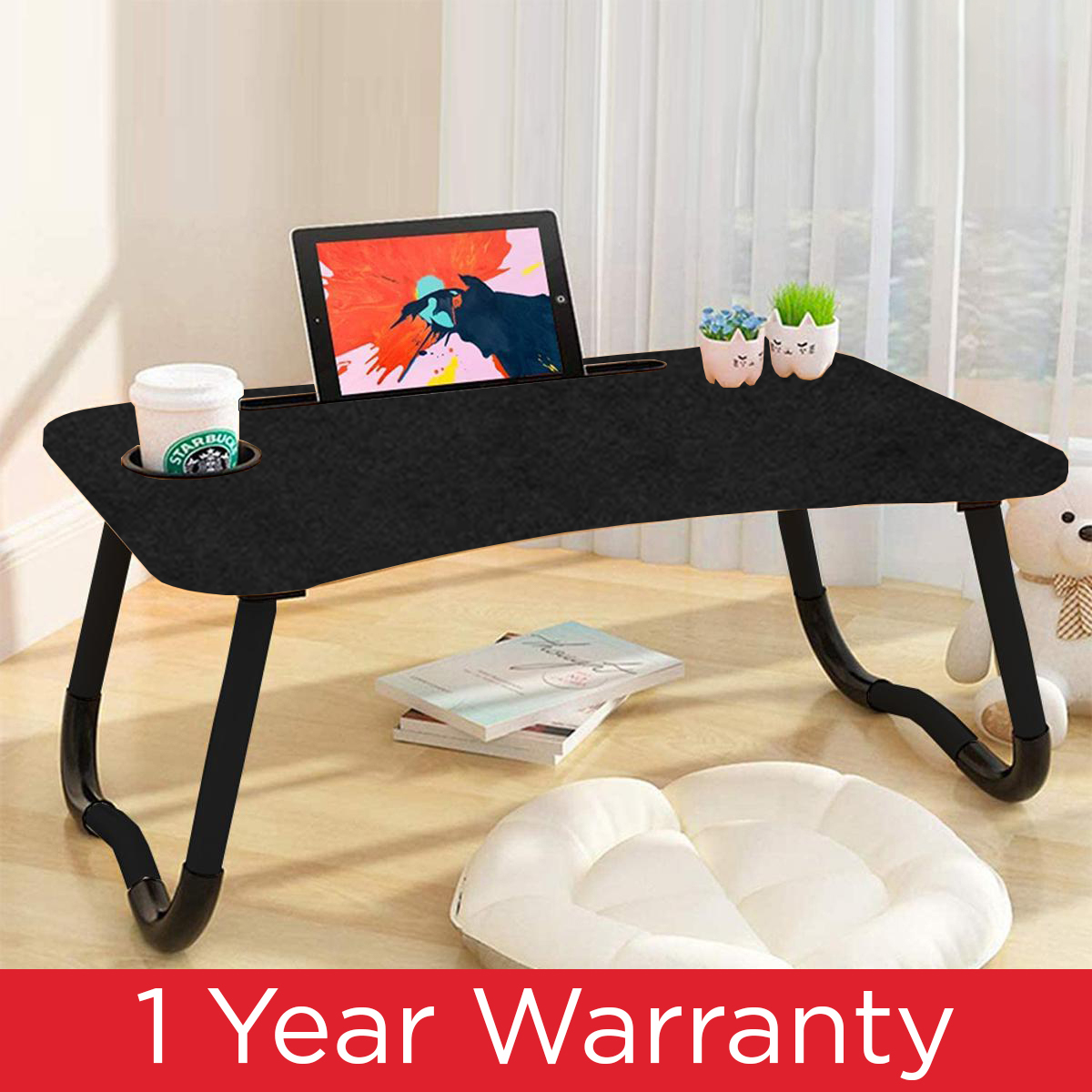 Gaming Laptop Table With Cooling Fan Dual High Speed Foldable Ergonomic Portable For Drawing Bed Notebook Reading Food Breakfast Serving With Inbuild Tablet And Cup Holder Slots For Bed Couch - Black Wooden Brown Pink