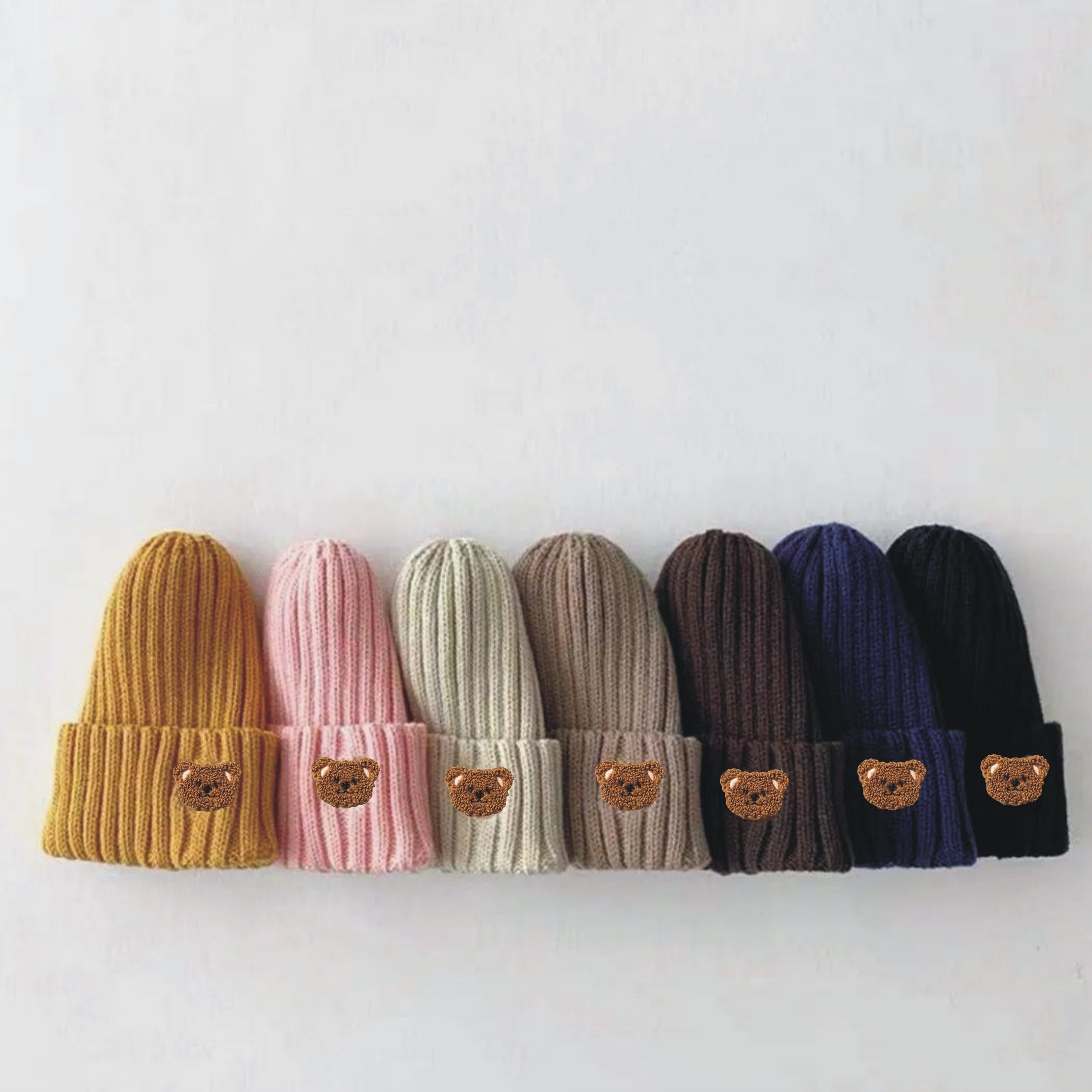 Kids boys Hat Candy Color Baby Boys Knit Hat Baby Girls Bear Head Embroidery Kids Knitted Hat