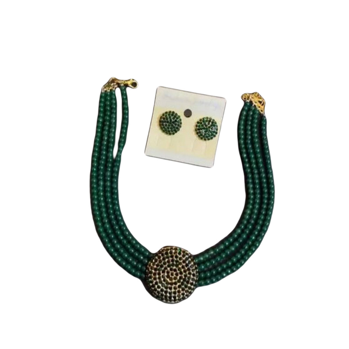 Stylish Green Pearls Necklace Set Stud With Earrings For Girls & Woman