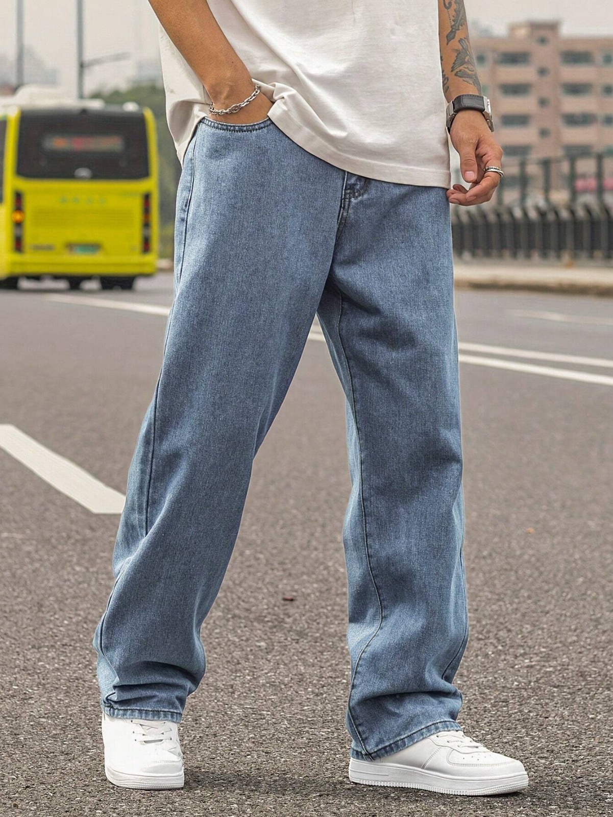 Wide Leg  Baggy Relaxed Straight Loose Bottom denim jeans pants for Men