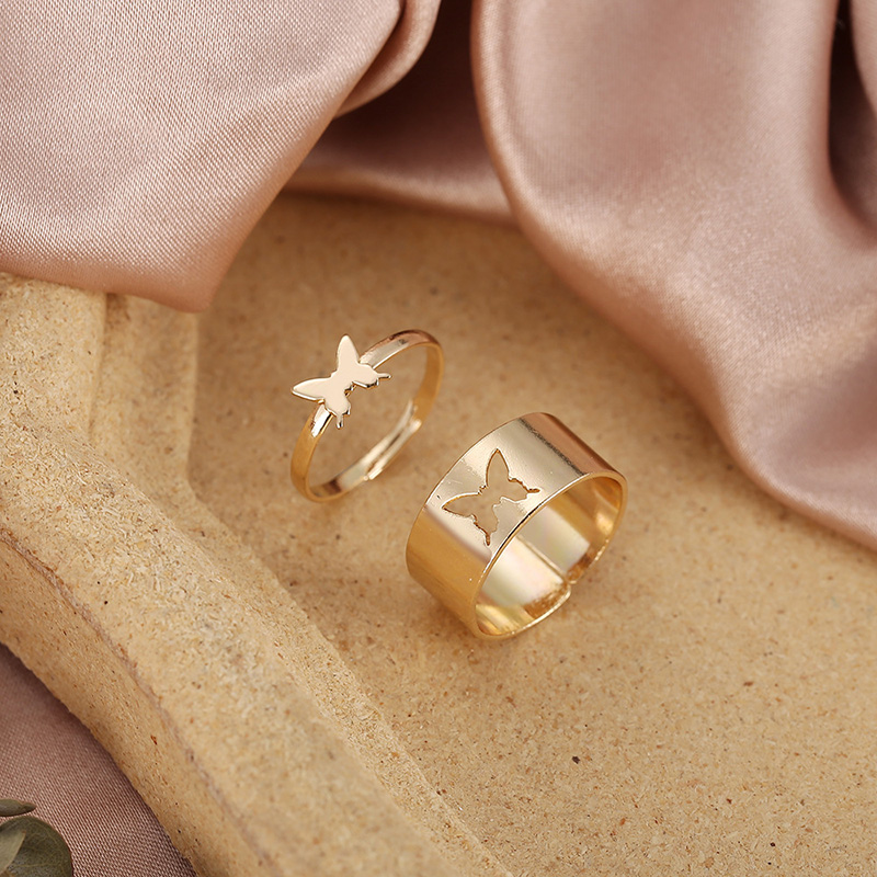 Punk Butterfly Couple Rings For Women Men Golden Silver Color Lover Butterfly Ring  Set Open Ring Engagement Wedding Jewelry