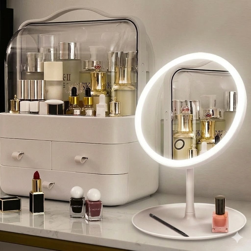Portable LED Makeup Mirror With Stand Touch Screen, 3 Modes Of Light, Travel Friendly Beauty Vanity Mirror, Makeup Organizer, Desktop Beauty Mirror