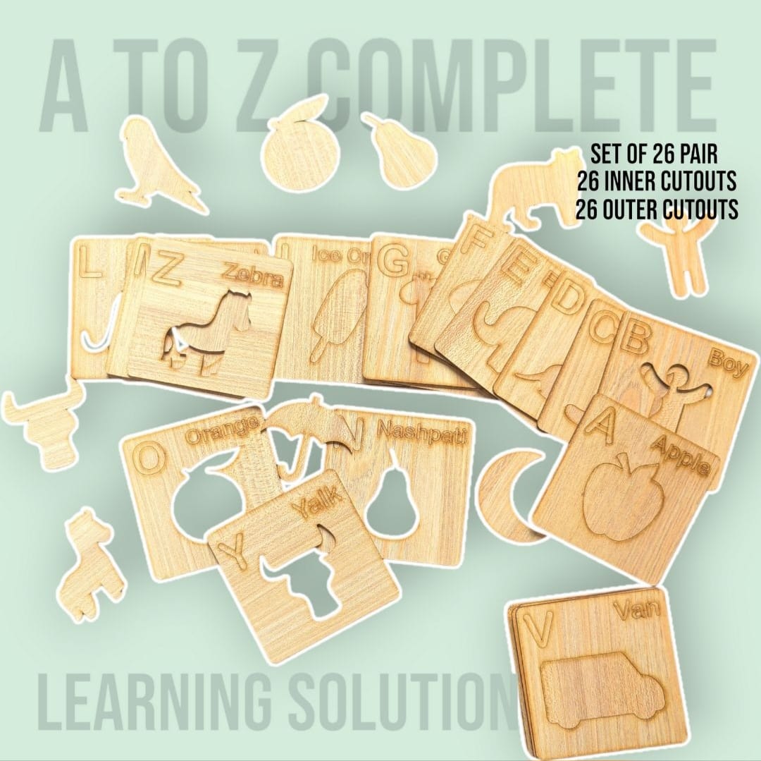 DIY Alphabets Kids Wooden Stencils Drawing Kit - 26 Pieces with Colors ...