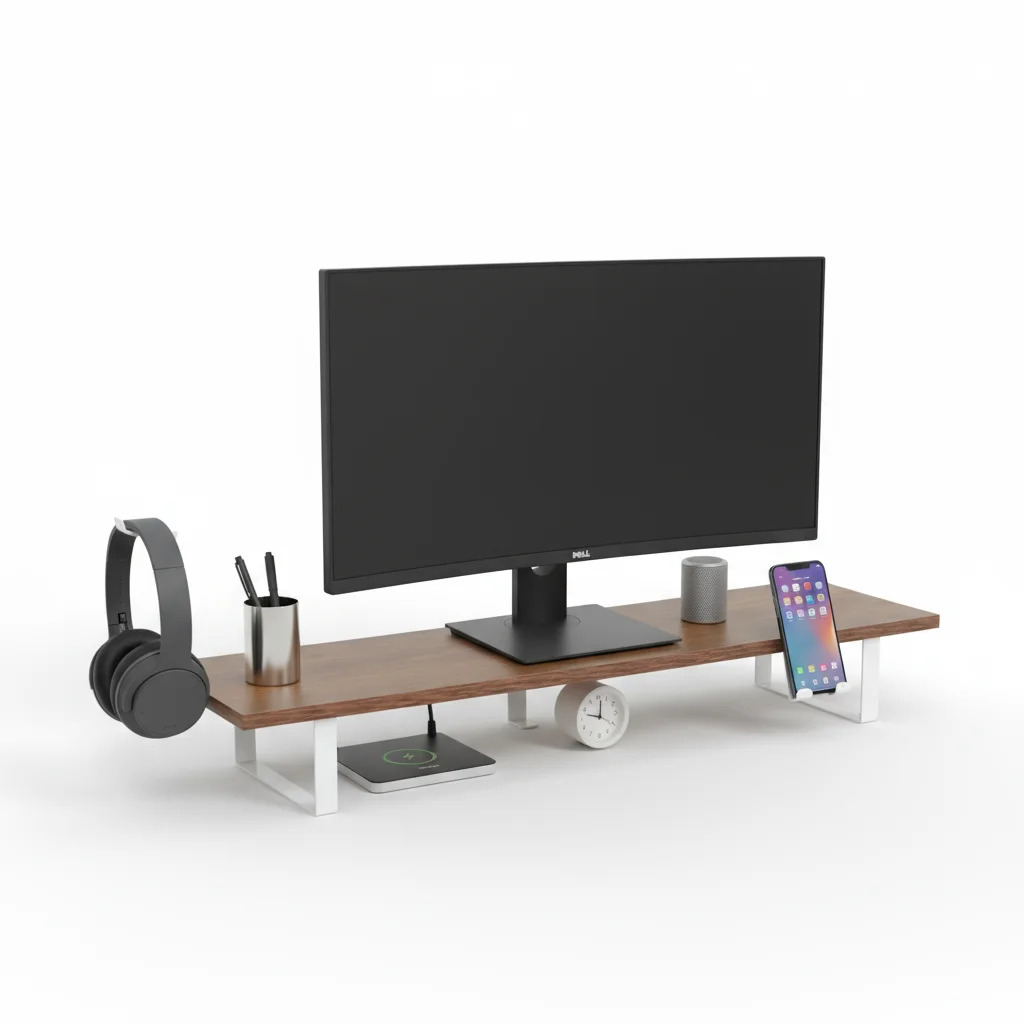 Openwood Modular Desk Shelf Monitor Stand Table Organizer With Phone Holder, Headphone Holder and Orgnizer Tray Customized