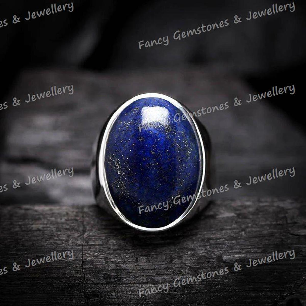 Natural Lapis Lazuli Men's Ring in 925 Sterling Silver,  Quality Gemstone Ring, Wedding Engagement Ring