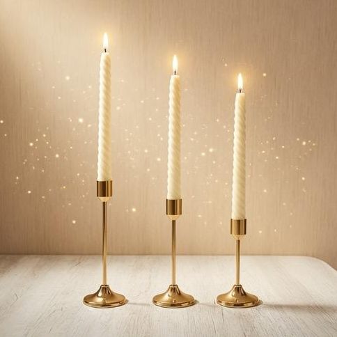 Metal Candle Stand / Golden Pillar Candle Holders / Pillar Candles Stands / Stylish Metal Candle Holders 3 Piece Set Candlestick Stands for Wedding Party Fireplace And Home Décor / Home Decoration Candles