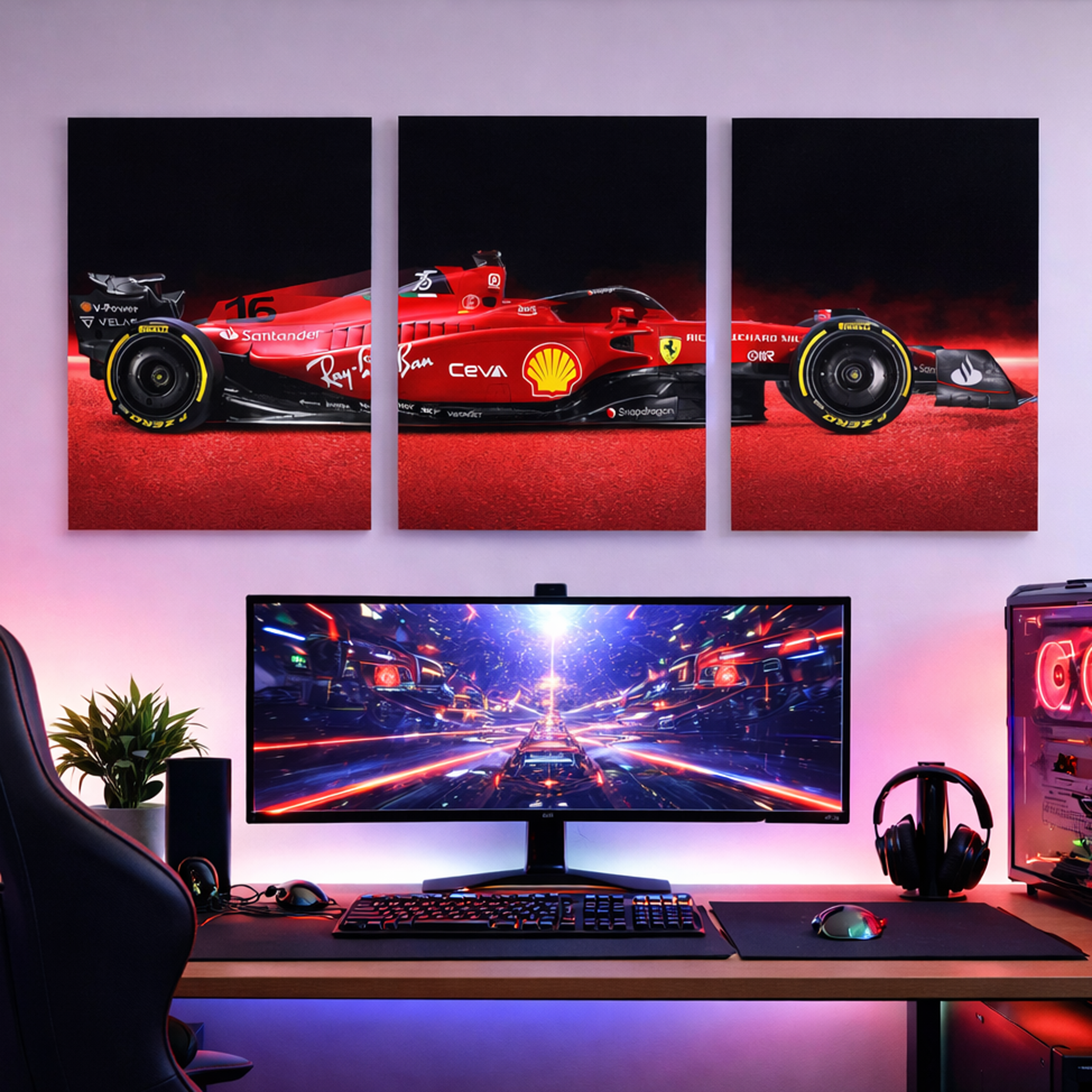 set of 3 sports cars ferrari formula one f1 car wooden frames for boys game room wall decore / sticky phototiles for boys gaming room