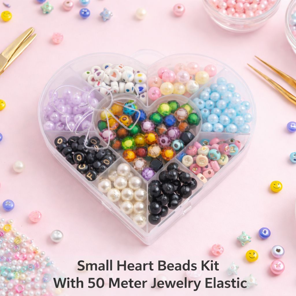 DIY Heart Beads Kit for Girls - 399 Pcs Jewelry Making Set - Bracelet & Necklace Making Kit - Colorful Crystal Beads Box - Best Birthday Gift for Kids with Jewelry Elastic Free
