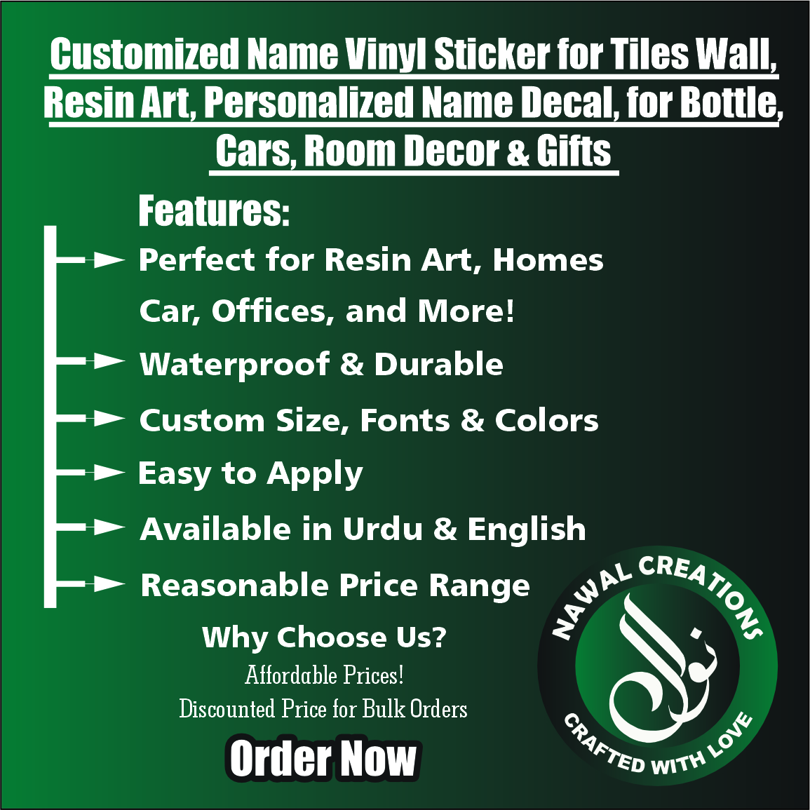 Customized Name Vinyl Sticker for Tiles Wall & Resin Art - Personalized Name Decal - Waterproof Name Sticker for Bottle, Room Decor & Gifts