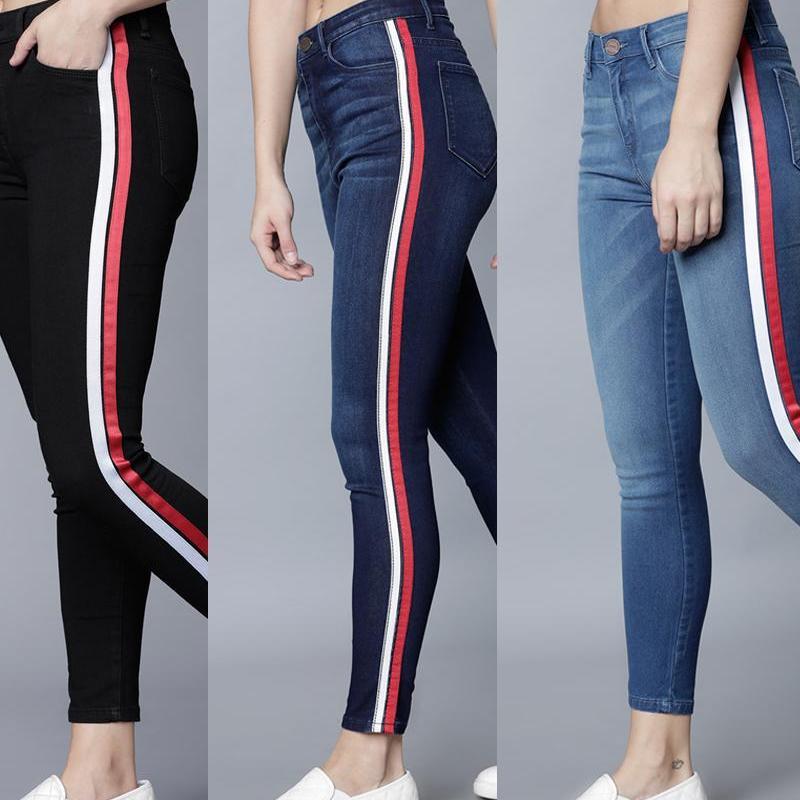 ladies striped jeans