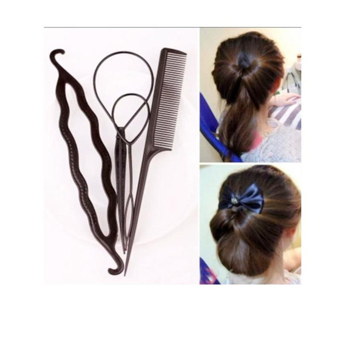 4 PCS Hair Pads Hair Volume Increase Puff Hair Bun Maker Donut Magic Foam Sponge Bump Up Insert Base Hair Accessories Hai stlyling Tool Kit - Black