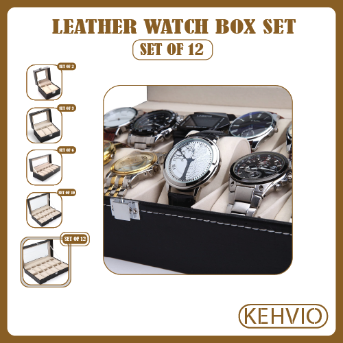 Watch Box Organizer for Men PU Leather Storage Case Classic and Luxury Style Black 2/3/6/10/12 Grid