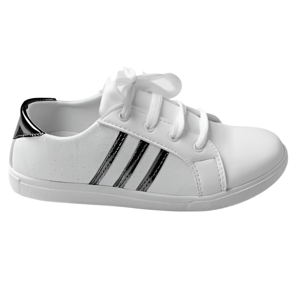 Comfort fit Girls Sneakers Shoes White with black Strips