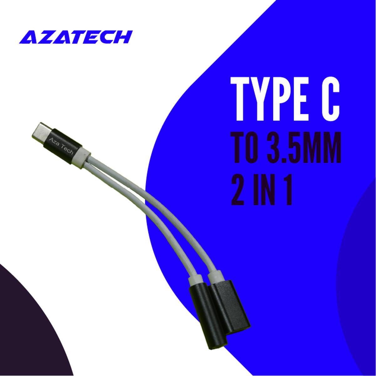 AzaTech Type C to 3.5 mm 2 in 1 Earphone Audio Adapter And USB Wired Line Charger Mobile Phone Aux Dual Jack Splitter Headphone & Fast Charging Connector Converter
