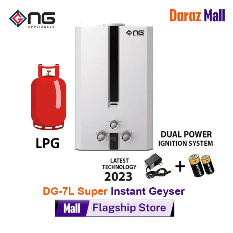 Nasgas Instant Water Heater Latest Model 7 LITER LPG Geyser DG-7L Super  Model Dual Protection Device With Adapter
