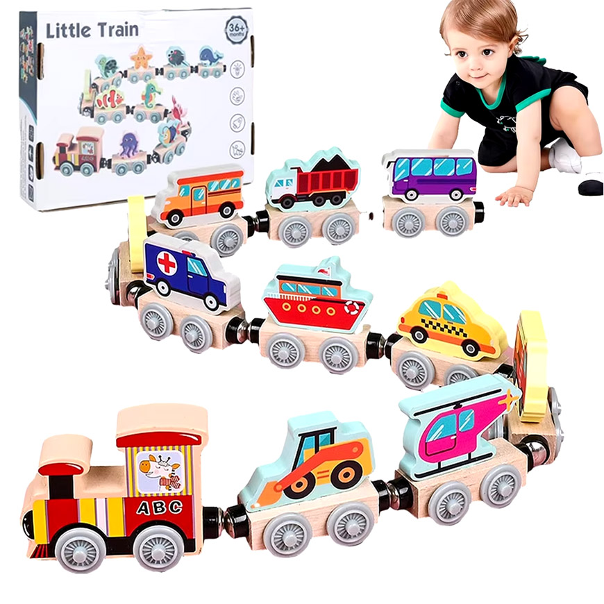 Magnetic Wooden Train Toys Early Educational