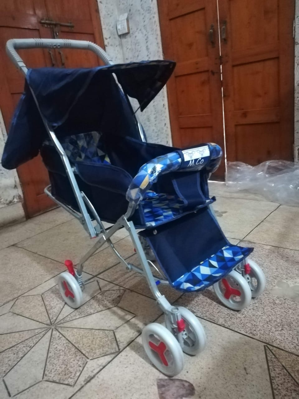 Alloy Foldable Baby Stroller Pram For Newborn  Blue color with  6 Big Tyres