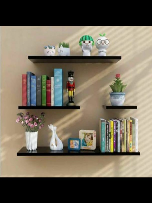 Set of 4 Flat Delightful Wall Mounted Book Shelf, wooden shelves